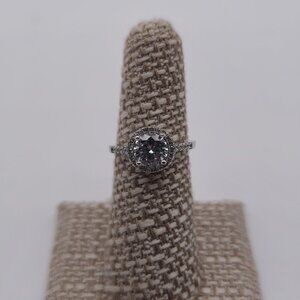 Size 6.25 Sterling Silver Halo Style Cubic Zirconia Ring A2104